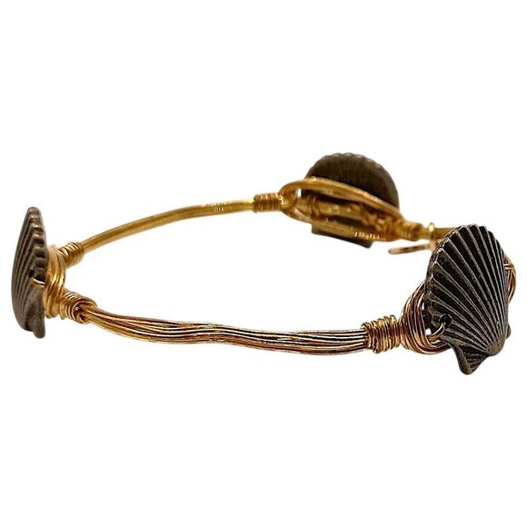 Bourbon And Bowties Bracelet Large Seashell Shells Wire Wrapped Gold Tone Beachy - Picture 9 of 16